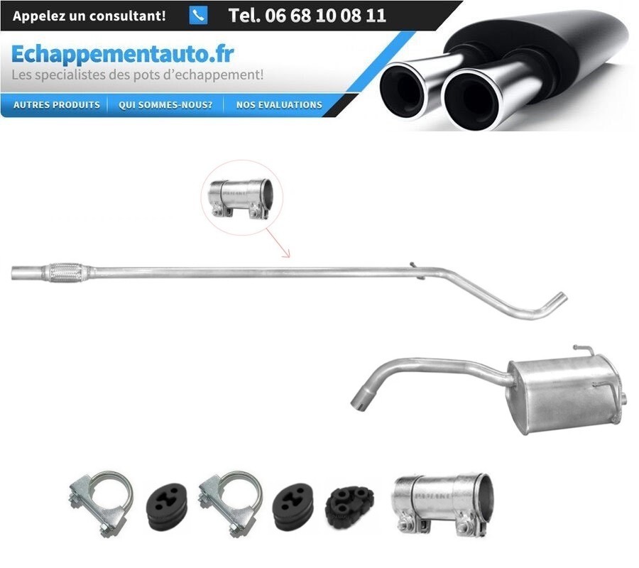 Échappement Fiat Panda 1.1 1.2 arrière complet avec kit de montage pour modèles 2003 à 2012