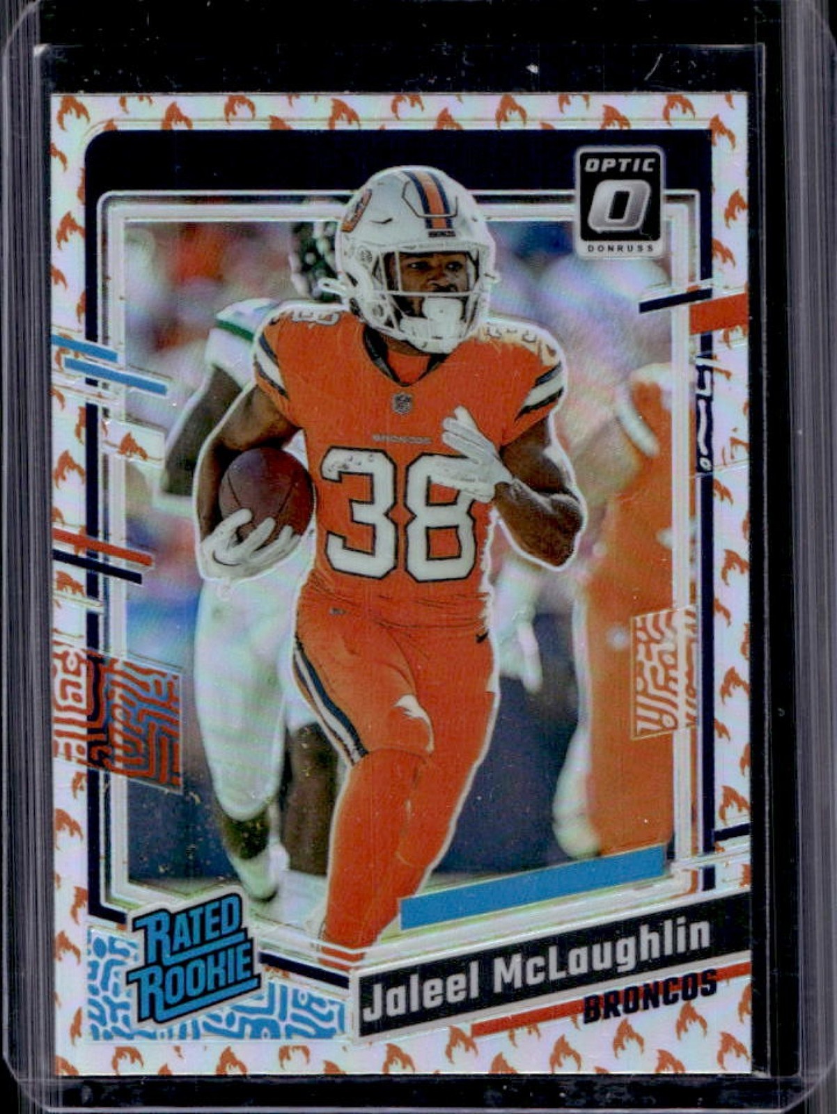 2023 Donruss Optic Jaleel McLaughlin Fire Emoji Prizm RC Rated Rookie #232
