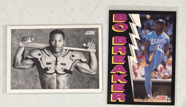 (2) Cards Bo Jackson 1990 Score 697 Nike Black & White 1991 Score Bat Breaker!