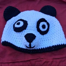 Crochet Panda Face Beanie Hat Black White Unisex Baby Toddler 16 Inch