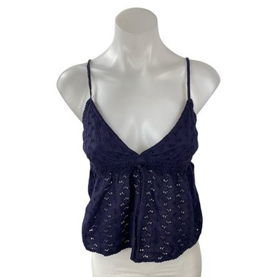 Brandy Melville Edith Blue Floral Eyelet V Neck Sleeveless Camisole Tank Top S