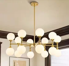 RRTYO Ameal 16-Light Brushed Brass Sputnik Chandelier Frosted Glass