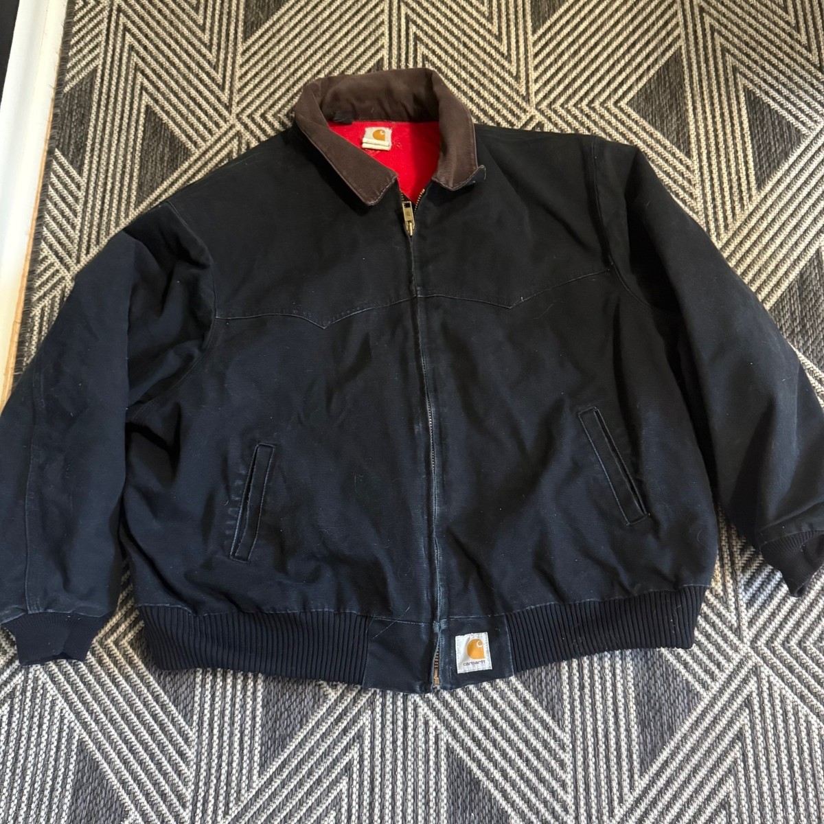 ★Carhartt Santa Fe Jacket M寸★USA J13 BLK Carhartt J13BLK Duck Santa Fe Quilt Flannel Lined Black Jacket