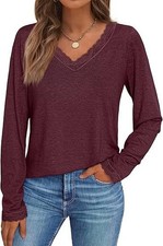 Long sleeved lace V-neck casual and fashionable autumn and winter shirt