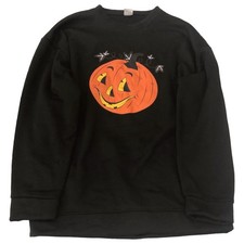 Womens Oversized Black Pumpkin Halloween Sweat Shirt Sweatshirt Medium