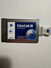 Vintage EtherLink III LAN PC Card 3C589C PCMCIA Ethernet Adapter w/Dongle -Lot