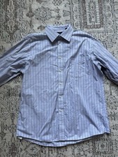 Chaps Regular Fit Blue & Gray Plaid Button Up Dress Shirt Size 17 Neck 32/33
