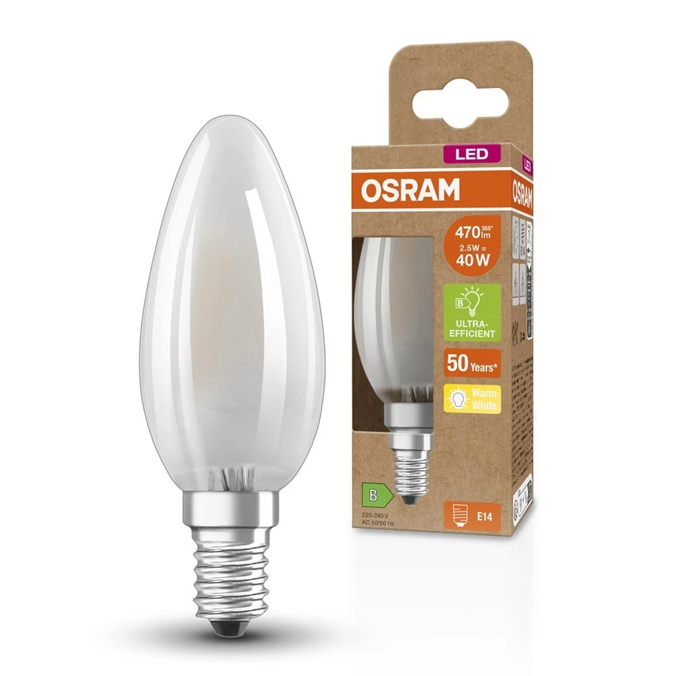 6 x Osram LED Filament Kerze 2,5W = 40W E14 matt warmweiß 2700K ultra effizient - Bild 2 von 3