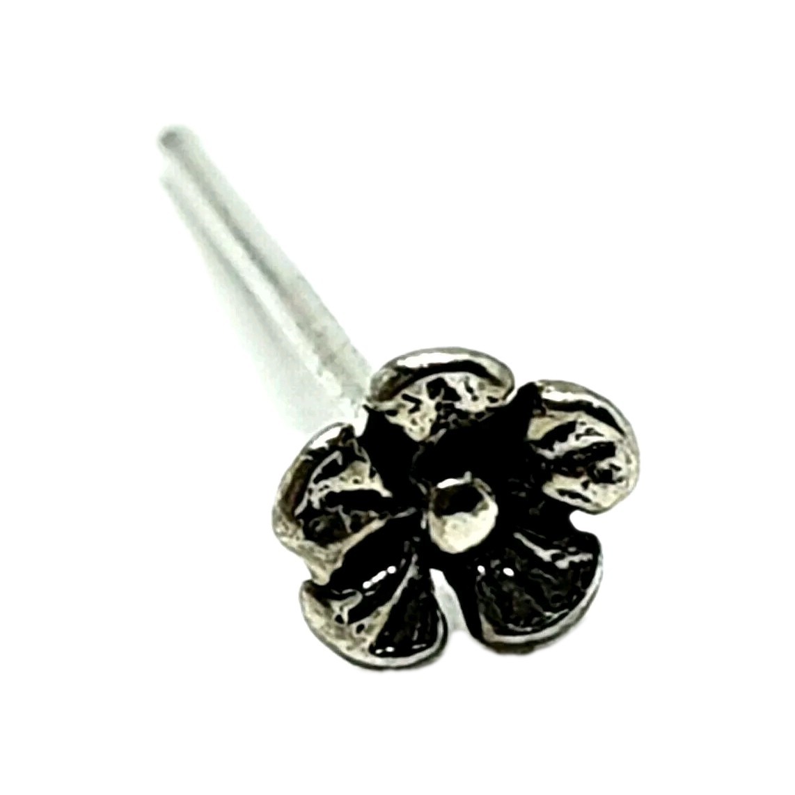 Flower Nose Stud 22g (0.6mm) 925 Silver 10mm Post Straight L Bendable Piercing