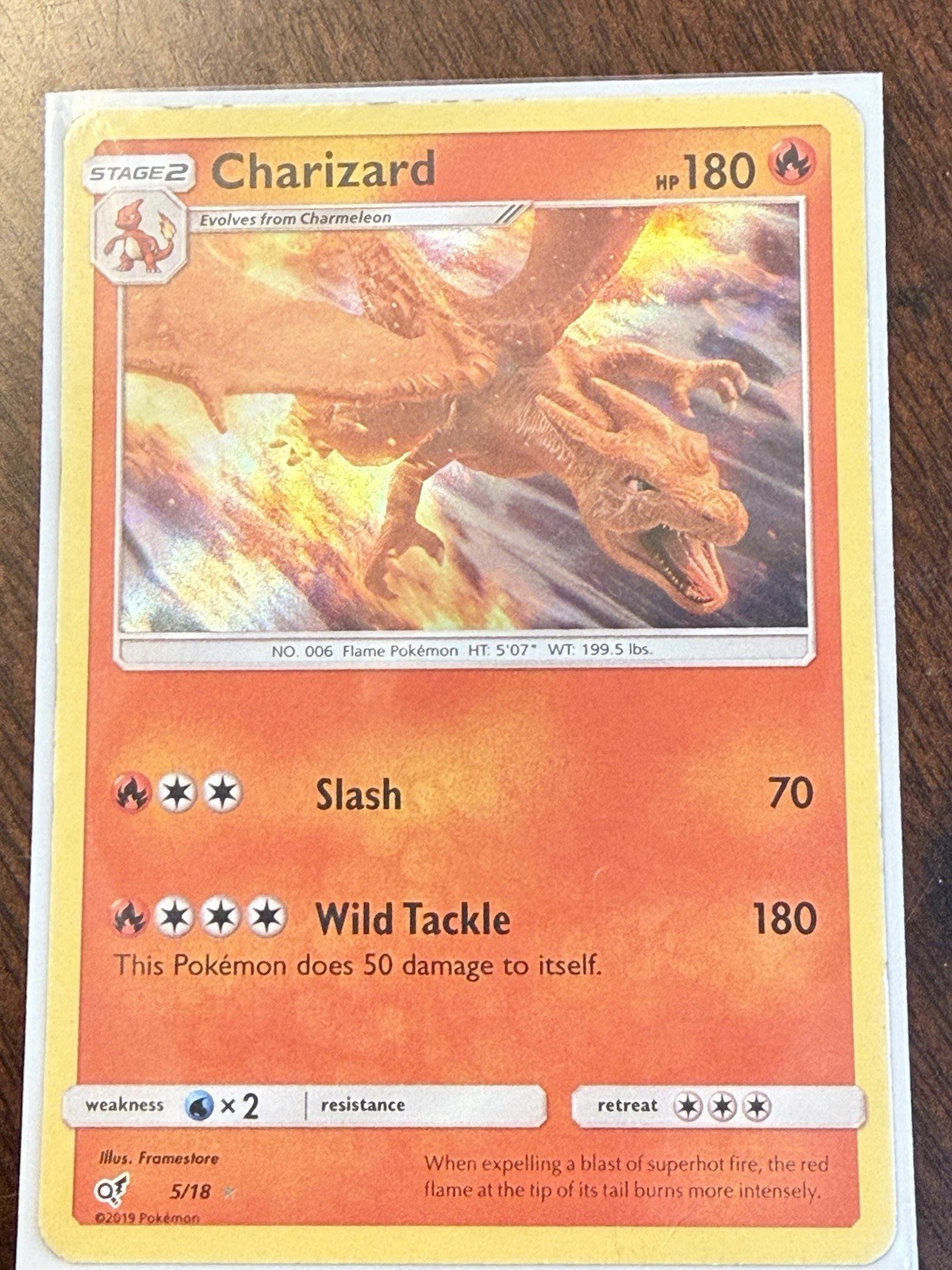 Charizard 5/18 CCG Holo Rare Pokemon Detective Pikachu With Protective Sleeve