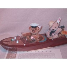 Steiff 2006 World Limited Motorboat Bear Set 2 Teddy Bears Wood Boat Rare Auth
