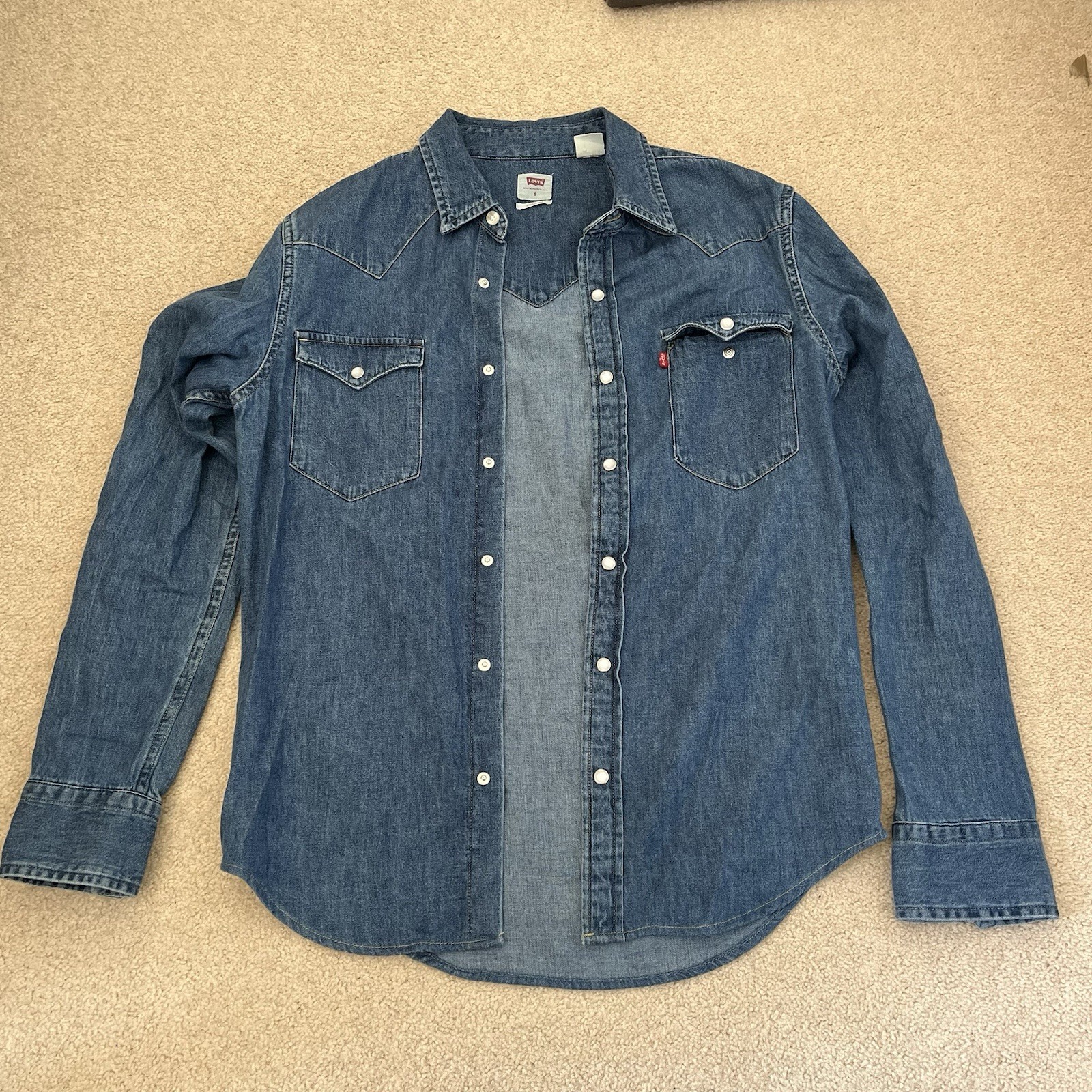 MENS S LEVI STRAUSS Levi's Red Tab Barstow Denim Cowboy Western Lng Slv SHIRT