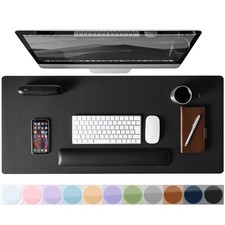 Black PU Leather Desk Pad 15.7 x 31.5 inch Non-Slip Waterproof Mat Protector