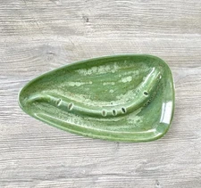 Vintage Large Ceramic Ashtray Large Smoking Tray Green Pottery MCM Atomic Bar
