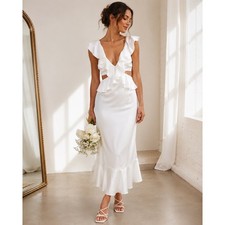 Show Me Your Mumu Zoey Midi Dress L White Bridal Shower Rehearsal Wedding