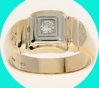 Mens Diamond Solitaire Ring Multi Tone Gold Size