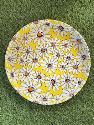 希少廃盤レアエレガントAfternoon Tea＊Flower花柄デザイントレイ Vintage Mod Flower Power Round Metal Serving Tray 14