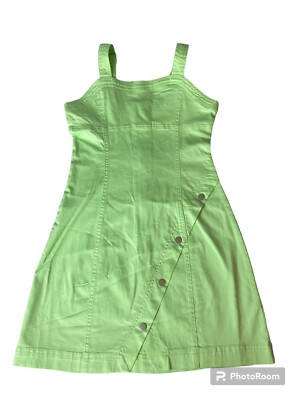 Habitual Girls Dress Size 14 Overall Dress Lime Green Sleeveless Button  Accents