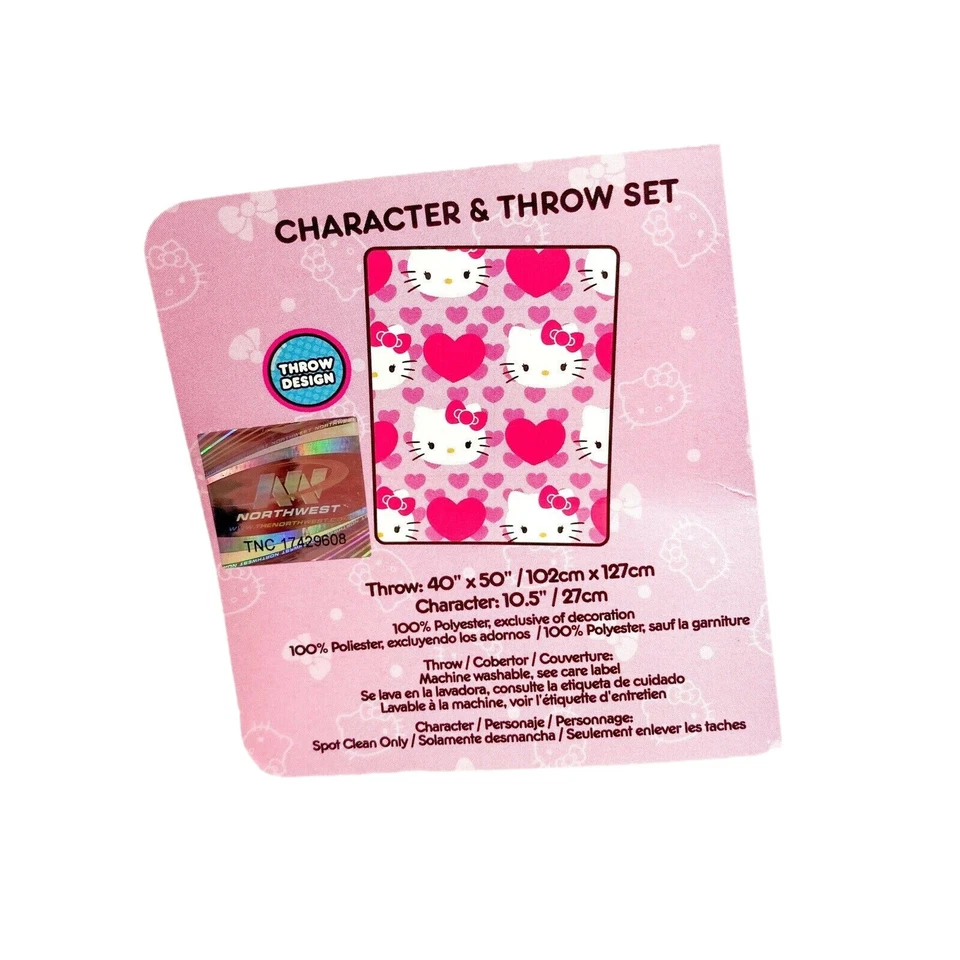 Hello Kitty плюшевая кукла плед комплект 10»/40 x 50 сердце розовый новый с Ярлыками эксклюзивный подарок - Изображение 3 из 3