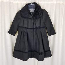 Rothschild Faux Fur Collar Velvet Trim Vegan Wool Princess Coat Peacoat Girls 2T