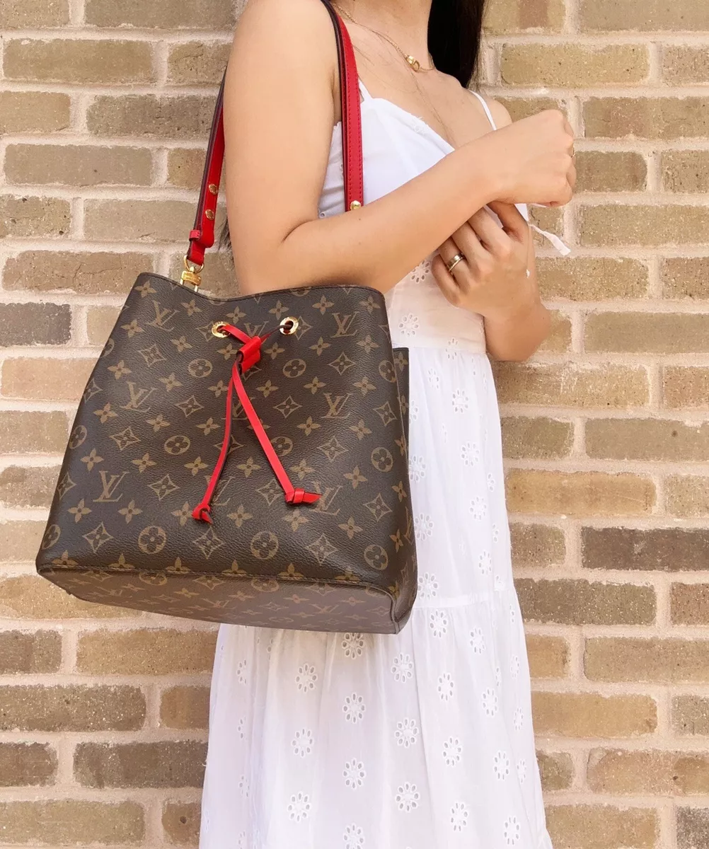 Louis Vuitton Brown Monogram Red Neonoe Bucket Bag Shoulder Tote