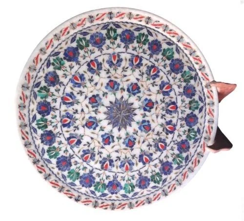 15" Decorative Marble Plate Handmade Pietra Dura Lapis Lazuli Home Decor Gifts — 第 2/4 张图片
