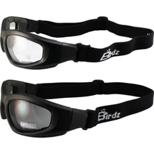 2 Birdz Eyewear Soar Safety Motorcycle Goggles Black Frames Smoke + Clear Lenses