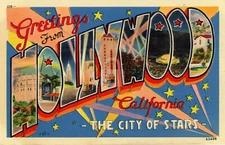 Large Letter Greetings from Hollywood, California CA Postcard Copy