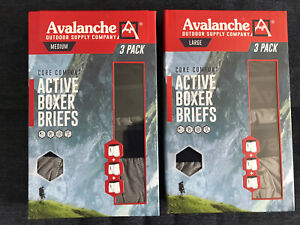 NIB Men's AVALANCHE 3 Pk Core Comfort Active Boxer Briefs Black/Grey Szs M,L,XL