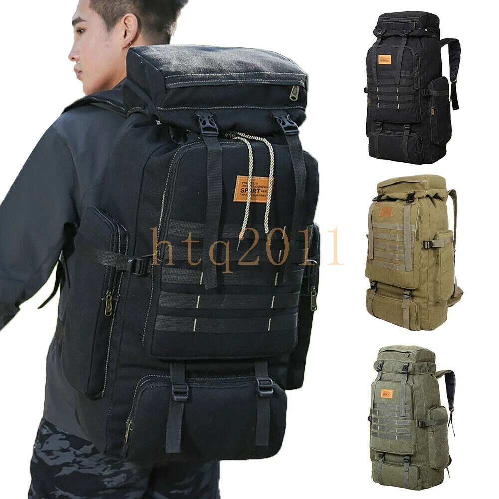 70L Outdoor Military Camping Hiking Trekking Canvas Backpack Tactical Bag  Pack | eBay