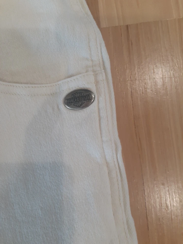 Jeans De Colección Harley Davidson Marfil Elástico Logo Cónico Cintura Alta Mujer 10 Usados en Excelente Condición Foto 4 de 4