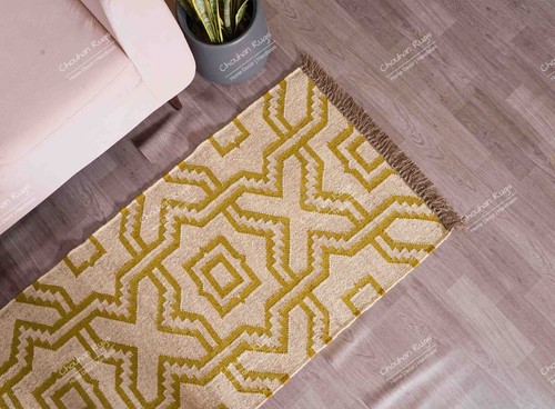 Off White Kilim Rug With Yellow Design Rug, Handwoven Rug, Fringes Jute Area Rug - Picture 6 of 7