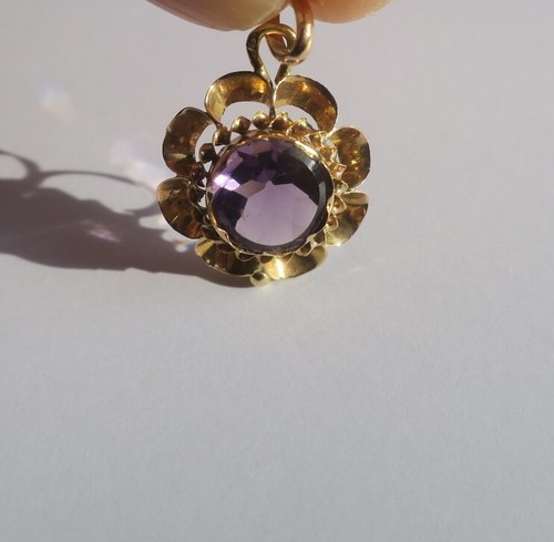 Magnifique pendentif fleur ancien XIXe améthyste or rose massif 18 carats - Picture 6 of 10