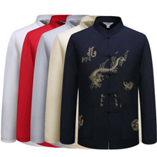 Chinese Kung Fu Tang Suit Mens Traditional Coat Jacket Tai Chi Uniform Dragon