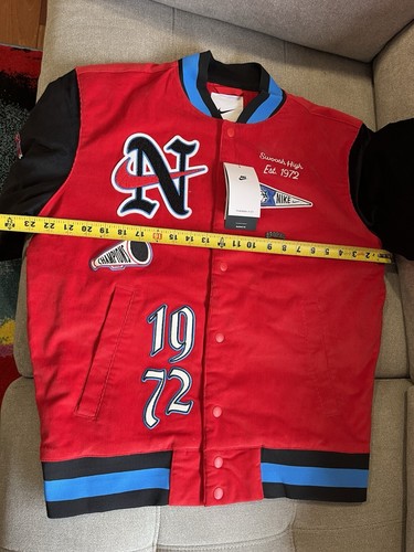 NWT $225 Nike Corduroy Varsity Bomber Jacket Red Black Blue Men Small FQ6159-657 - Afbeelding 4 van 7