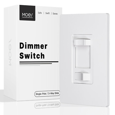 MOES Dimmer Light Switch Single Pole / 3-Way - Incandescent 600W / LED CFL 300W