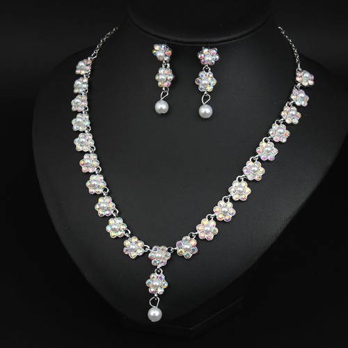 Jewelry Set Women Bridal Crystal Rhinestone Necklace Earrings Wedding Party Gift - Picture 127 of 150