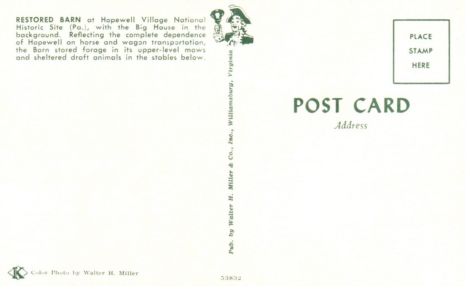 Postcard PA Hopewell Village Historic Site Restored Barn Chrome Vintage