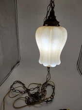 Mid Century Swag Lamp - Peach Lustre Art Glass Globe - R. D. Dero  Nice! Works!!