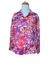 Coldwater Creek Pink Floral Full Button Shacket Lightweight Jacket Size PXL