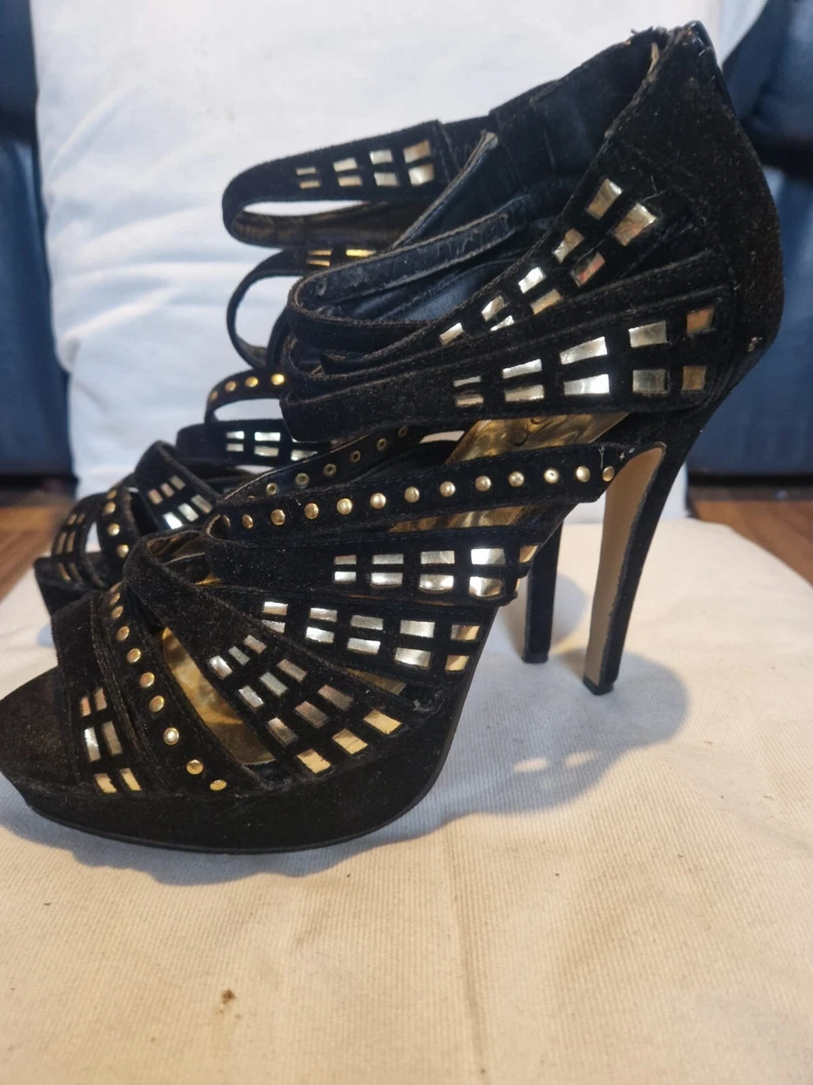 Black and gold sandal cheap heels