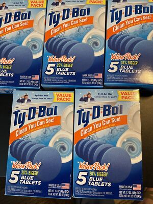 5X Ty-D-Bol Blue Tablets Value 5 Pack Automatic Toilet Bowl Cleaner