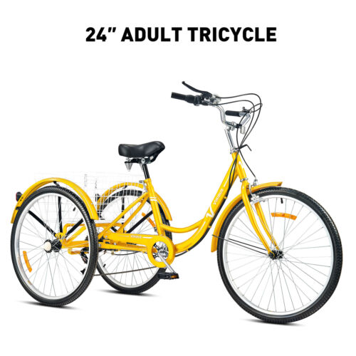 VIRIBUS 24" Adult Trike Tricycle 7 Speed 3-Wheel Bike w/Basket for Shopping