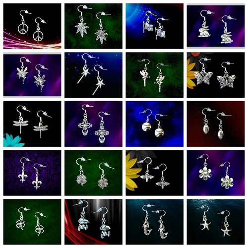 FAIRY NYMPH ANGEL WING SILVER EARRINGS~HALLOWEEN COSTUME ACCESSORY~STERLING HOOK - Picture 8 of 8