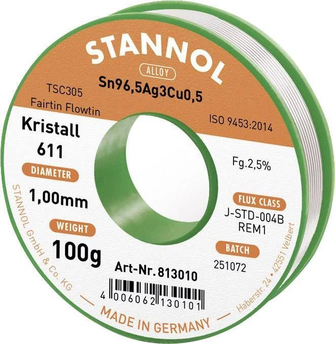 Löt Draht 1,0Mm, 100G Mit Flussmittel STANNOL 813010 - Bild 1 von 1