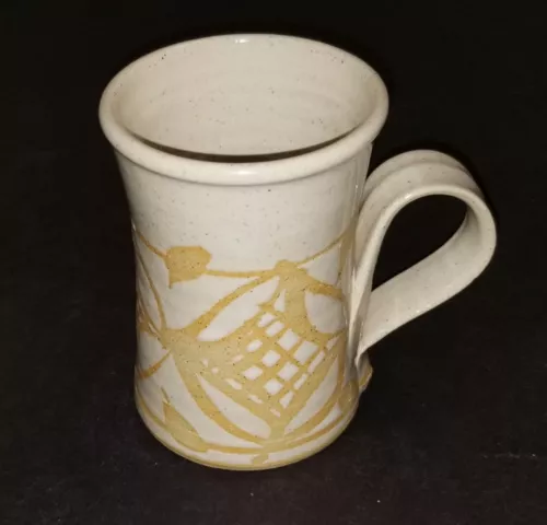 ~Signed Gold Cream HandThrown Stoneware Ceramic Mug Pottery Cup Artisan~Vintage~