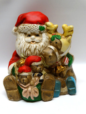Vintage Santa with Reindeer and Toys Music Box Plays Santa is Coming to Town EUC