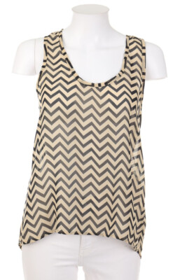 No Label Racerback Top Zig Zag Pattern Slit S beige black