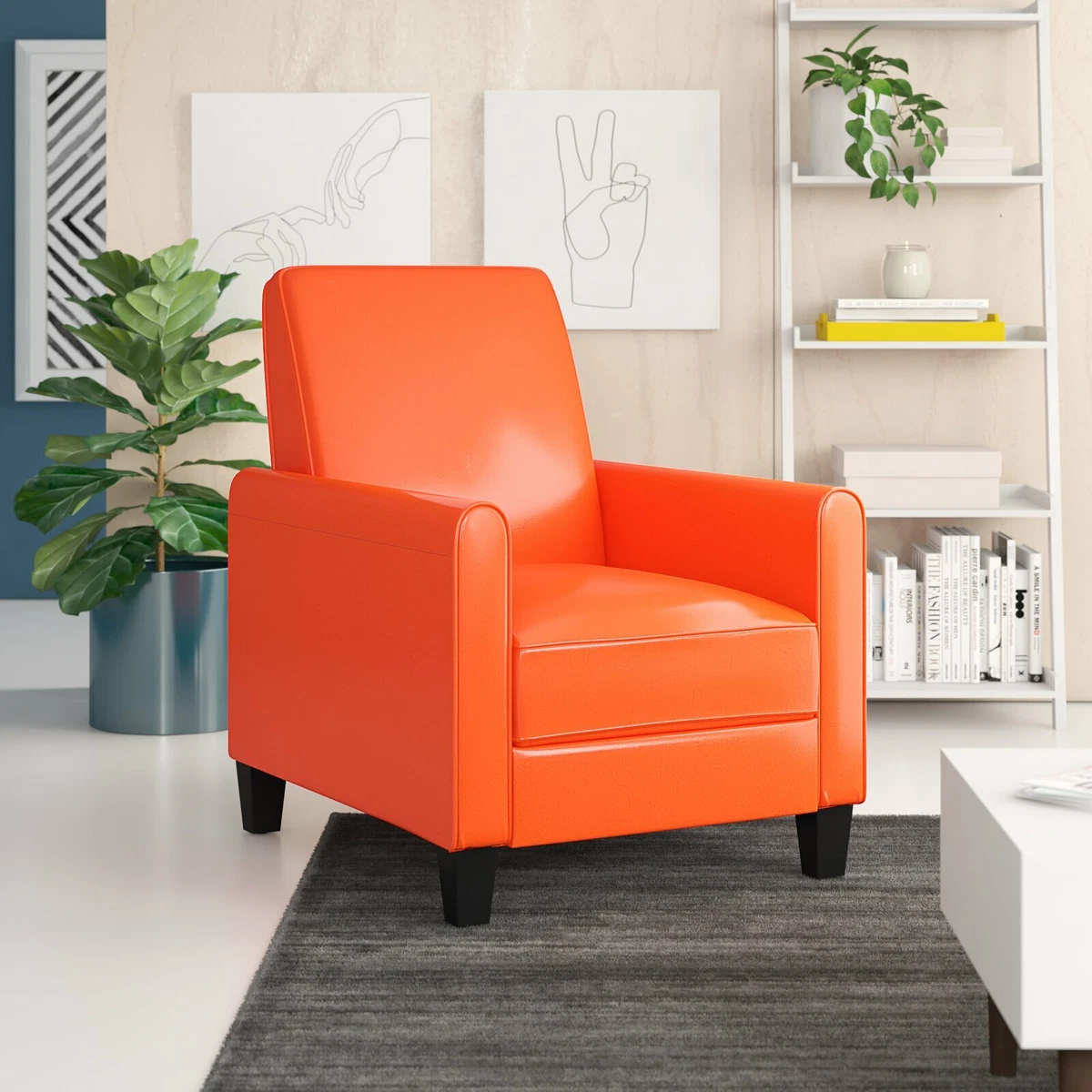 Orange Faux Leather Recliner Chair Home Living Room Seating
