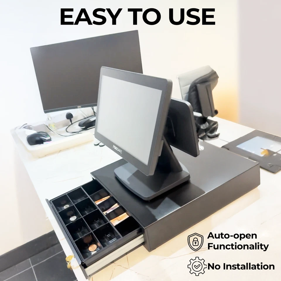 POSSAFE Cash Drawer with 5 Bills & 8 Removable Coins Tray Auto-Open Cash Box - Image 4 of 4